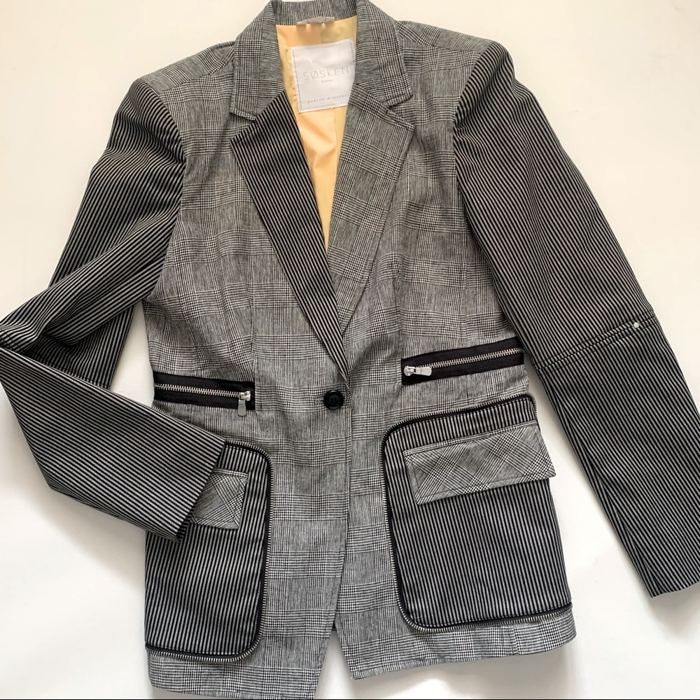 Søsken Studios Marisa Minicucci Black & White plaids zipper Blazer size 2